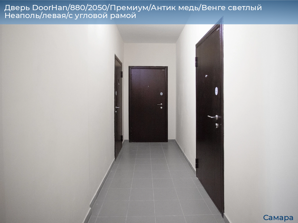 Дверь DoorHan/880/2050/Премиум/Антик медь/Венге светлый Неаполь/левая/с угловой рамой, samara.doorhan.ru